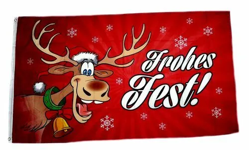 Fahne / Flagge Frohes Fest Elch Weihnachten rot 60 x 90 cm in rot von FahnenMax®