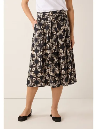 MORE&MORE A-Linien-Rock mit grafischem Print in Beige/Schwarz - Größe 38 - Stylischer A-Linien-Rock aus 97% Baumwolle, ideal für lässige Outfits. Mit praktischen Eingrifftaschen und einem modischen Bindegürtel für den perfekten Sitz.