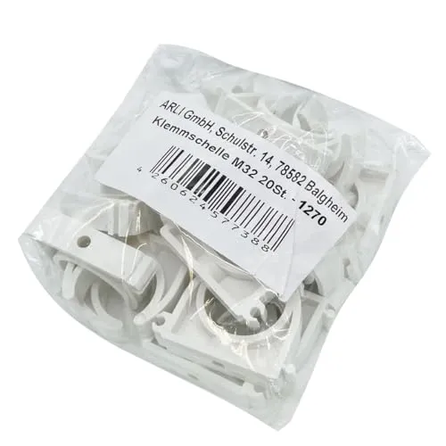 ARLI 20x Klemmschelle M32 Weiß – Rohrschellen für Installationsrohr Ø 32 mm Aufputz Kabelrohr Elektroinstallation Schraubbar