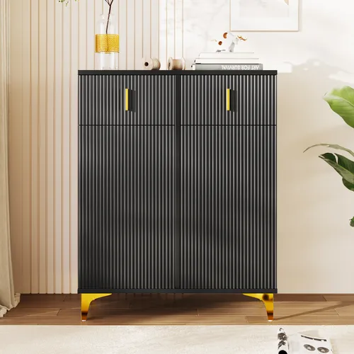 Merax Kommode mit Schubladen und Türen, modernes Sideboard in Schwarz