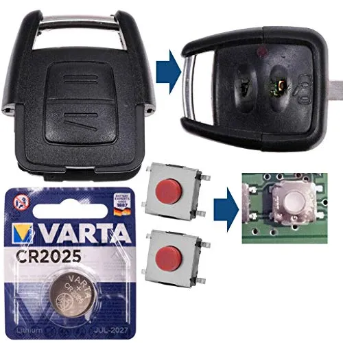 Repair Reparatur Satz Auto Schlüssel Austausch Gehäuse mit 2 Tasten + Drucktaster + Batterie kompatibel mit Opel Astra G Zafira A Omega B Vetra B 2 Tasten