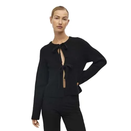 Object Strickjacke ParviI - Elegante schwarze Strickjacke - Strickjacke in Größe S aus recyceltem Material, mit langem Arm und knotenbarem Ärmelabschluss für einen modernen Look.