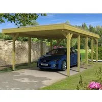 Skan Holz Carport Friesland 397 cm x 708 cm - Robuster Einzelcarport aus imprägniertem Holz, ideal für jedes Wetter. Mit 10 stabilen Pfosten und hoher Schneelast-Tragfähigkeit von 125 kg/m² bietet er optimalen Schutz für Ihr Fahrzeug.