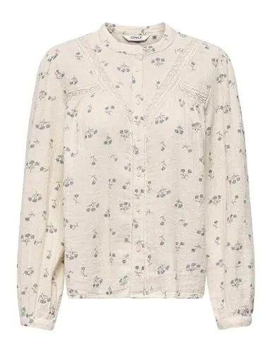 Onllari L/S Flower Shirt Noos WVN - Stylisches Langarmhemd für Jugendliche mit floralem Allover-Print und eleganten Spitzen-Details. Ideal für vielfältige Anlässe und angenehm zu tragen.