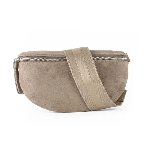 lePelou Bauchtasche VALENTINA IN TAUPE MIT WECHSELGURT, Umhängetasche aus Wildleder (zwischen 4 Größen wählbar, 1 Tasche & 2 Gurte), echt Leder, Made in Italy braun L 30*19*9