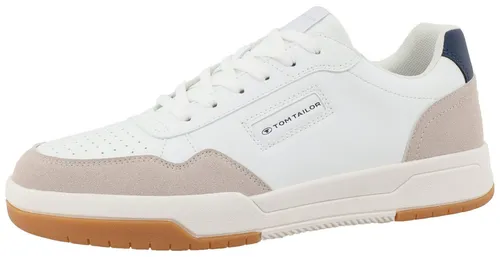 Tom Tailor Herren Sneakers in Weiß/Beige/Dunkelblau, Größe 41 - Stylische Herrensneakers von Tom Tailor mit perforierter Oberfläche und rutschhemmender Laufsohle - ideal für den Alltag und Freizeit.