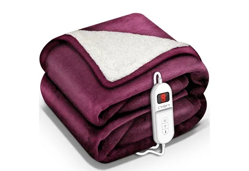 sinnlein Heizdecke mit Abschaltautomatik Elektrische Wärmedecke, mit 9 Temperaturstufen Kuscheldecke Bett, Sofa, Decke elektrisch mit Timer Digitalanzeige, 9 Temperaturstufen