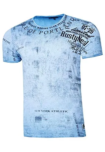 Rusty Neal Herren T-Shirt Rundhals Printed Tee Shirt Kurzarm Regular Fit Stretch 100% Baumwolle S M L XL XXL 3XL 244, Farbe:Blau, Größe:2XL