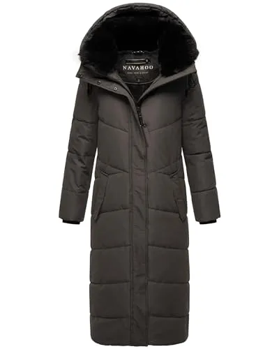 Navahoo Damen Wintermantel - Warmer Steppmantel XL mit abnehmbarer Kapuze - Funktionsjacken für kalte Tage: Eleganter, wind- und wasserabweisender Steppmantel mit kuscheligem Kunstfellkragen, ideal für stilvolle Wärme im Winter.