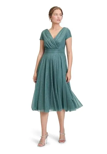Cocktailkleid VERA MONT im Glitzer-Look - Elegantes Damen Cocktailkleid in Größe 40, ausgestellt und mit V-Ausschnitt. Der glitzernde Netzstoff sorgt für festliche Akzente - perfekt für besondere Anlässe!