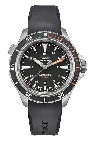 Traser Herren Analog Quarz Uhr mit Kautschuk Armband 110322 - Armbanduhren für Herren, robuste Taucheruhr mit 50 bar Wasserdichtigkeit und leuchtenden Indizes für optimale Sichtbarkeit unter Wasser.