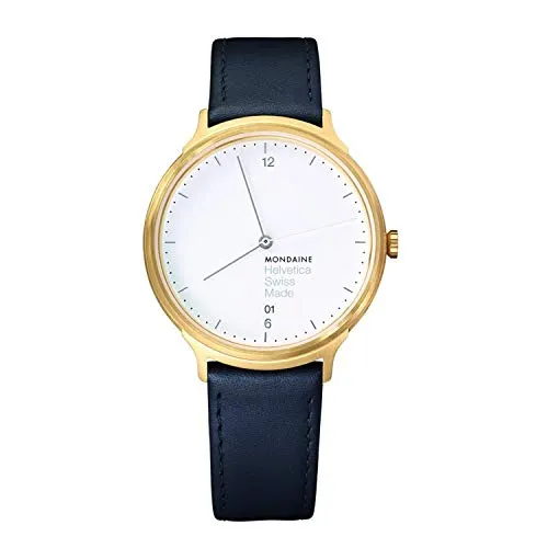 Mondaine Helvetica No1 Light Damen-/ Herren-Uhr, IP Gold Beschichtetes Gehäuse mit Schwarzem Lederarmband, Saphirglas