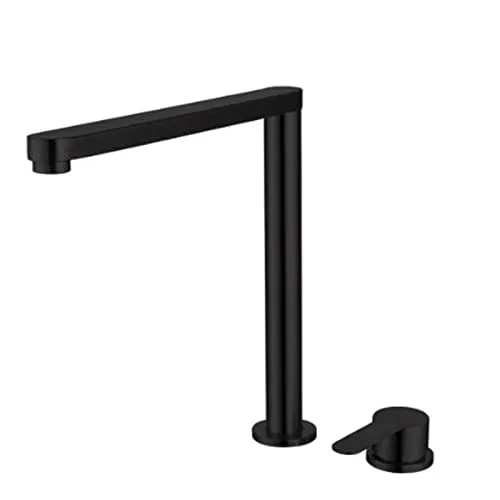 Mischbatterie Küche Vorfenster, Wasserhahn Küche Edelstahl 2-Loch Spültischarmatur Schwenkbar Wasser Kalt und Heiß Spültischarmatur Unterfenster-Schwarz