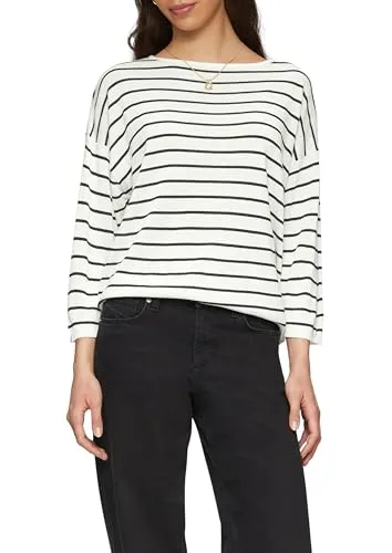 QS 3/4 Arm-Pullover mit Streifenmuster in Schwarz von QS