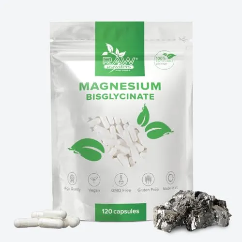 Magnesium Bisglycinat 1000mg pro Tag, 120 Kapseln – Unterstützung für Muskeln & Nerven – Reine Zutaten, GMO- & Glutenfrei Magnesium Glyciant von Raw Powders