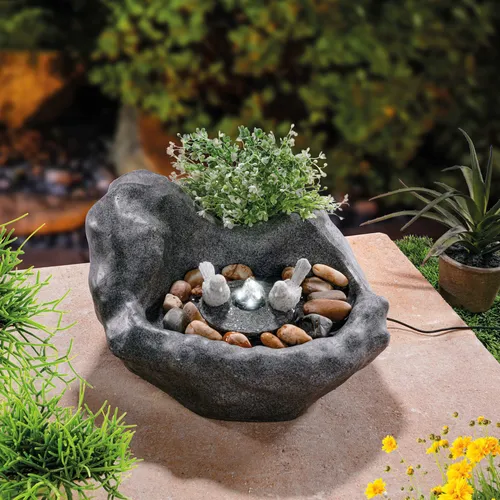 esotec Gartenbrunnen Solar Vogelbadbrunnen mit LED Licht - Brunnen für den Garten: Solar betrieben, wetterfest und mit LED Licht für romantische Atmosphäre. Inklusive warmweißem Lichtring für individuelle Beleuchtung!