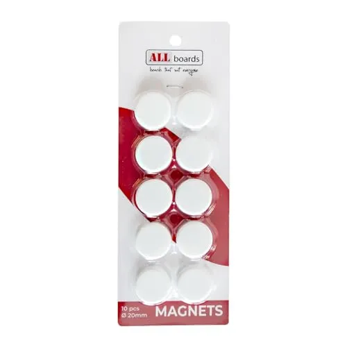 ALLboards Magnete 10 Stück, Rund Weiß 20mm, Für Whiteboards Magnettafeln
