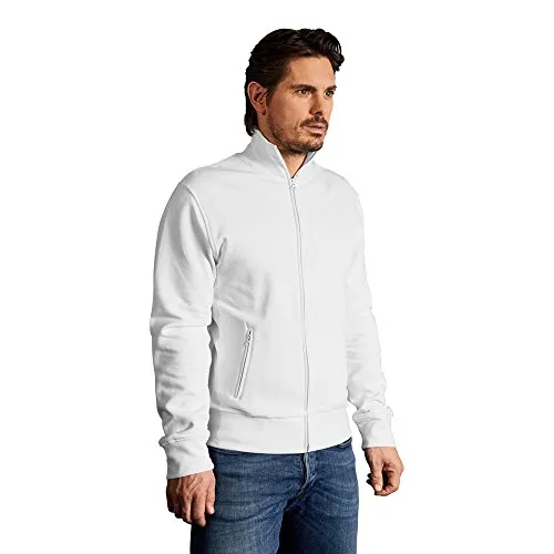Stehkragen Zip Jacke Herren XXL, Weiß - Funktionsjacke aus 100% Baumwolle mit hohem Kragen und bequemem, weichem Innenfutter. Ideal für Sport und Freizeit, in Größen S-XXL erhältlich.