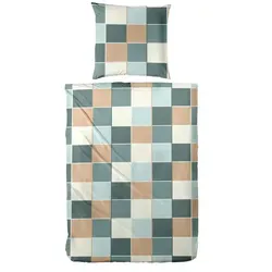 Primera Feinbiber-Bettwäsche Tile, 2-teilig - Bettwäsche-Sets aus 100 % Baumwolle, kuschelweich und pflegeleicht. Mit Reißverschluss und modernem Kachelmuster ideal für die kalte Jahreszeit.