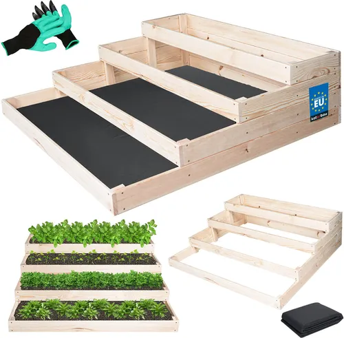 KOTARBAU® Hochbeet Hochbeete für Garten Anzuchtkasten 120x120cm + Handschuhe mit Krallen Naturfarbe Blumenkasten Palettenrahmen Pflanzturm Hochbeete-kit Pflanzkübel groß außen Gemüseanbau Holzkiste