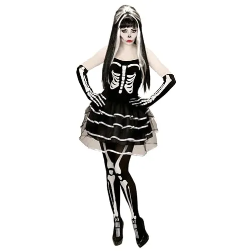 W WIDMANN MILANO Party Fashion Kostüm Skelett - Kleid und Handschuhe für Halloween - Erwachsenenkostüm für Halloween und Karneval; Hochwertiges Skelett Girl Outfit mit Kleid und Handschuhe in Größe M, ideal für unvergessliche Partys.