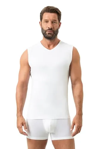 Mey Tagwäsche Dry Cotton Herren Shirt ohne Arm in Weiß L(6) - Thermooberteil für Herren mit körpernaher Passform und V-Ausschnitt, ideal für angenehme Tragekomfort und optimale Belüftung.