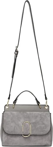 Elegante Damen Schultertasche Kunstleder Grau von Miss Lulu - Handtasche aus hochwertigem PU-Leder mit luxuriösen Wildledereinsätzen, ideal für alle Anlässe und bietet trotz kompakter Größe viel Platz für Essentials.