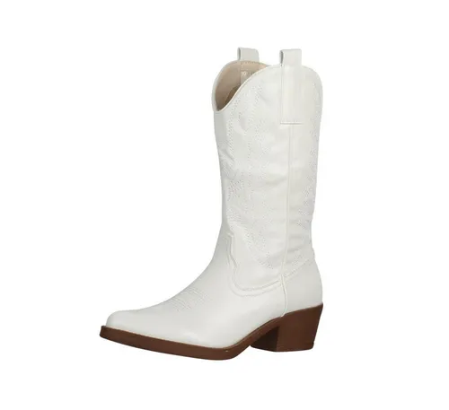 Elara Damen Cowboy Stiefel Biker Boots Chunkyrayan 301-A32P Weiss-36 - Trendige Cowboy-Stiefel im auffälligen Design, ideal für vielseitige Looks. Bequeme Passform mit rutschfester Sohle und pflegeleichtem Obermaterial für unkomplizierte Pflege.