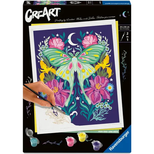 CreArt Pixie Cold: Luna-Motte - Malen nach Zahlen von Ravensburger - Entdecken Sie das kreative Malen nach Zahlen mit Ravensburger CreArt. Das Set enthält alles für ein beeindruckendes Kunstwerk - ideal für entspannende Stunden.