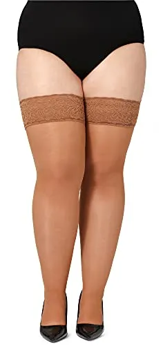 Bellivalini Damen halterlose Strümpfe mit Spitze Plus Size 40 DEN BLV-1127 (Bronze, 4XL)
