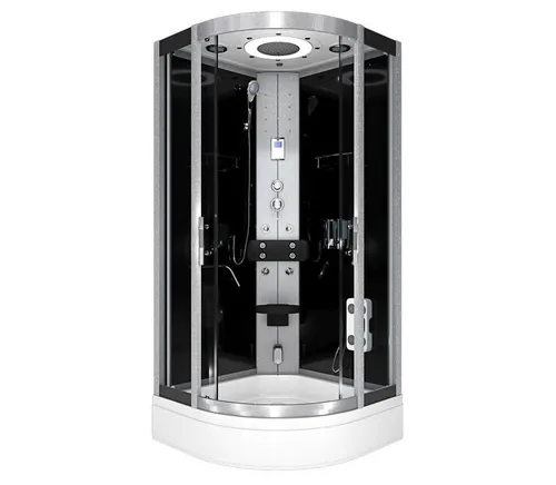 AcquaVapore Komplettdusche Fertigdusche Dusche D58-63T0 Schwarz 100x100, Sicherheitsglas ESG, inklusive Duschwanne, Höhenverstellbar, Mit Bauanleitung, Mit Beleuchtung, Gehärtetes Glas
