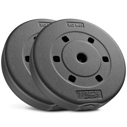 TREX SPORT Hantelscheiben Set 20 kg | Kunststoff Gewichte 25 mm | Gewichtsscheiben 2x10kg