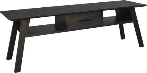 TV Schrank Berliner aus Mangoholz in Schwarz, 150 cm - Eleganter TV-Schrank aus der Berliner Kollektion, gefertigt aus hochwertigem Mangoholz in tiefem Schwarz. Mit 1 Schublade und 2 offenen Fächern für Ordnung und Stil im Wohnzimmer.
