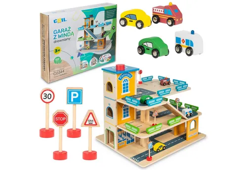 COIL Spiel-Parkgarage Parkhaus mit Lift - Rennbahnen, Parkhäuser & Zubehör, aus hochwertigem Holz, fördert die Motorik und Kreativität, ideal für Kinder ab 3 Jahren.