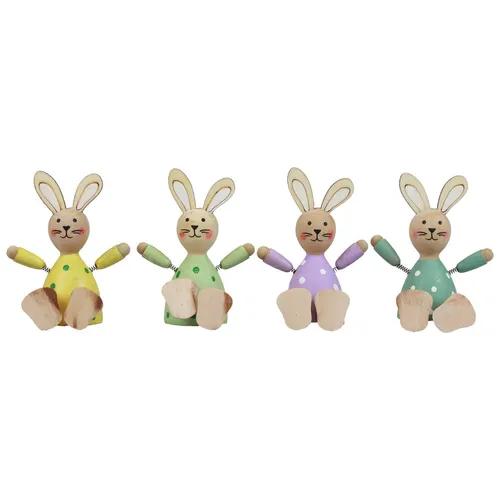 Osterhasen Tischdeko Holz bunt gepunktet Frühling 4er Set, 4 Stück