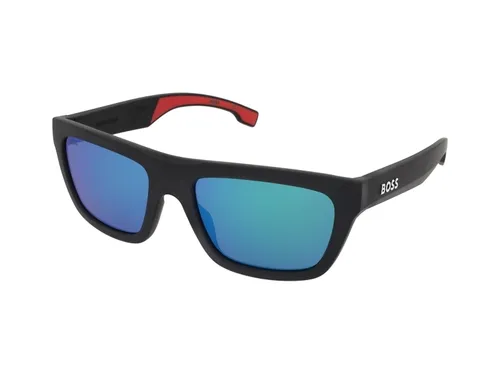 Hugo Boss BOSS 1450/S BLX MATTE BLACK RED Herren Sonnenbrille - Elegante Sonnenbrille in Matt Schwarz mit grünen, reflektierenden Gläsern. Ideal für runde Gesichtsformen und perfekt für jeden Anlass. Erhältlich mit individueller Gläseranpassung.