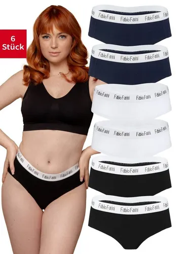 Fabio Farini Slip Damen Unterhosen - Frauen Hipster Panties aus elastischer Baumwolle (Packung, 6-St) im sportlich modernen Look mit Logo-Bund