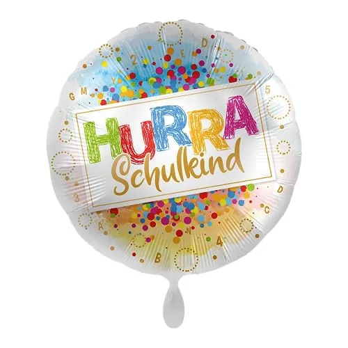 Premioloon Folienballon Ballon Hurra Schulkind rund in weiß von Premioloon
