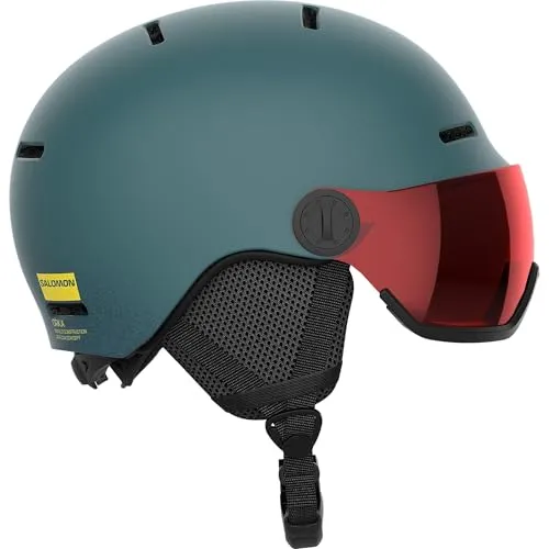 Salomon Orka Visor Kinder Helm Ski Snowboarden - Skihelme mit integriertem Flash-Visier für klare Sicht und einfache Anpassung an wachsende Köpfe. Leicht und komfortabel für junge Rider.