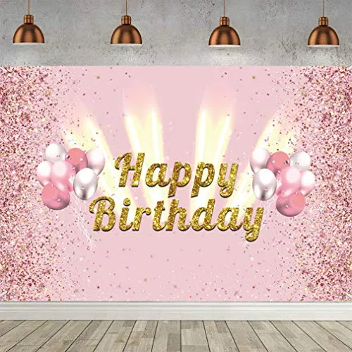 Geburtstag Deko Plakat für Mädchen/Frauen, Happy Birthday Hintergrund Geburtstag Party Kuchen/Tabelle/Mauer/Garten Dekoration, Rosegold Geburtstagsfeier Foto Banner