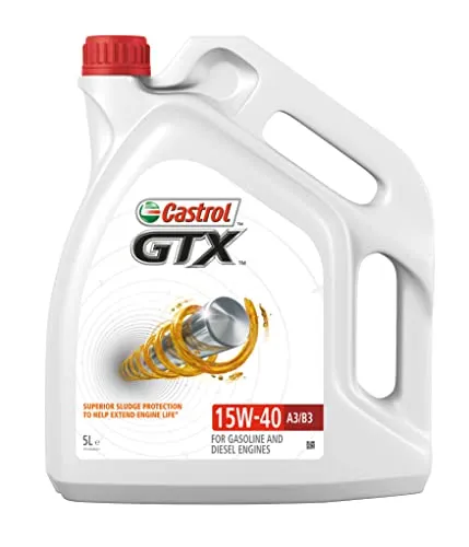 Castrol GTX 15W-40 A3/B3 Motoröl 5l Kanne - Hochwertiges PKW Motorenöl mit Anti-Schlamm Technologie, ideal für optimale Motorleistung und Schutz, erfüllt zahlreiche Spezifikationen und Freigaben.