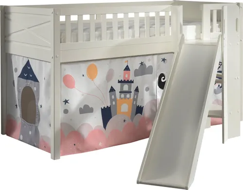 Spielbett Scott Princess 90x200 cm - Kiefer Weiß - Kinderzimmermöbel mit verspieltem Design, ideal für kleine Prinzessinnen und optimalen Schlafkomfort.