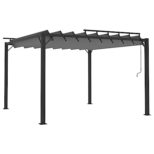 Pavillon mit Lamellendach 3x3 m Anthrazit - Gartenlaube aus robustem Aluminium und wasserabweisendem Gewebe, ideal für Feiern im Freien. Mit verstellbarem Lamellendach für flexiblen Sonnenschutz.