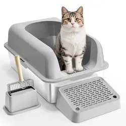 VEVOR Katzentoilette XL - 6 Zoll tief aus Edelstahl, geruchsfrei und leicht zu reinigen, ideal für Katzen mit hohem Urinverbrauch