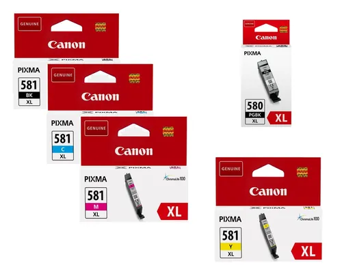 Canon PGI-580XL PGBK + CLI-581XL Druckerpatronen 5er-Multipack - Tintenpatronen für hochwertige Druckergebnisse, XL-Größe für hohe Seitenleistung und kompatibel mit mehreren PIXMA-Modellen.