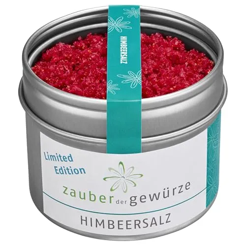 Zauber der Gewürze Himbeersalz - Gourmet-Salz mit Himbeerpulver, fruchtig-feines Salz für Salate, Fischgerichte oder gegrilltes Gemüse, 75 g