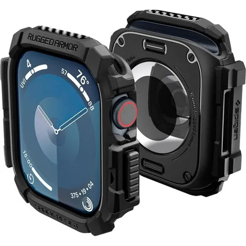 Spigen Rugged Armor Hülle für Apple Watch 10 42mm - Matt Schwarz, optimaler Kratzer- und Bildschirmschutz mit präzisen Ausschnitten