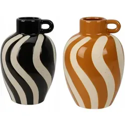 Große Keramikvase Mit Henkel, Gestreift, Verschiedene Farben, 19x13cm, 1 Stück.