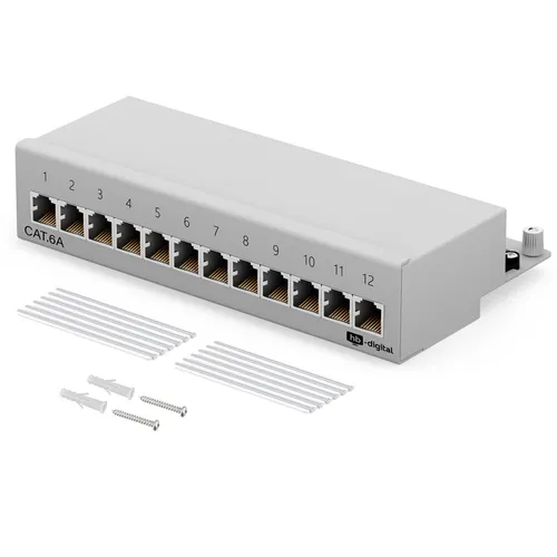 Cat6A Patchfeld 12-Port Patchpanel RJ45 geschirmt Desktop Aufputz 10GB LAN Cat 6