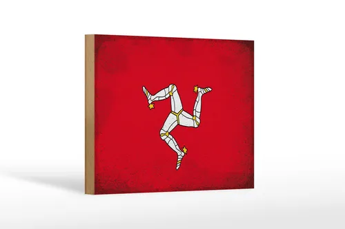 Holzschild Flagge Isle of Man 18x12 cm Isle of Man Vintage Deko Schild